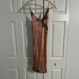 From Saks Silk Dusty Rose Lace Trim Slip Dress/ nightdress